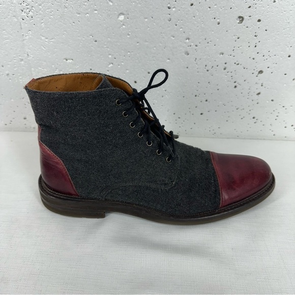 TAFT Men’s size 44 / 11 The Jack Oxblood Red Leather and Gray Wool Boots READ - Picture 7 of 16
